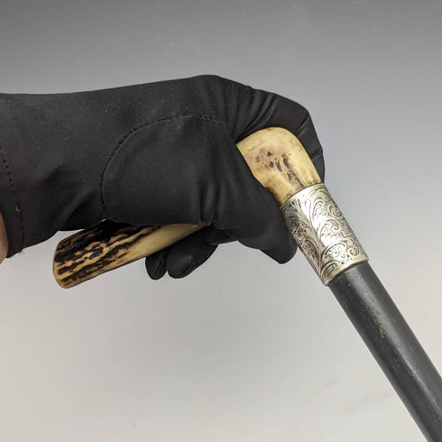 1891年 英国アンティーク 紳士用ステッキ 杖 鹿角クラッチハンドル 89cm